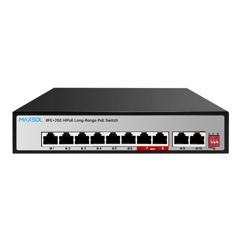 Μεταγωγέας Hi-PoE 8 θυρών, εμβέλεια 300 m, 2GE uplink