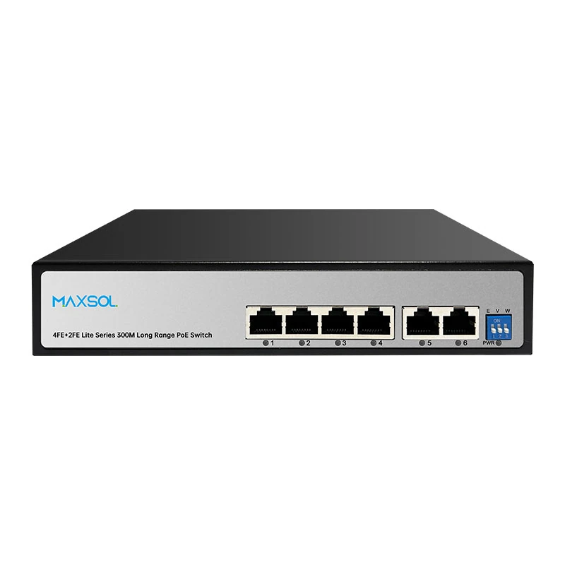 Μεταγωγέας AI PoE μεγάλης εμβέλειας με 4 θύρες, 60W και 2 θύρες uplink