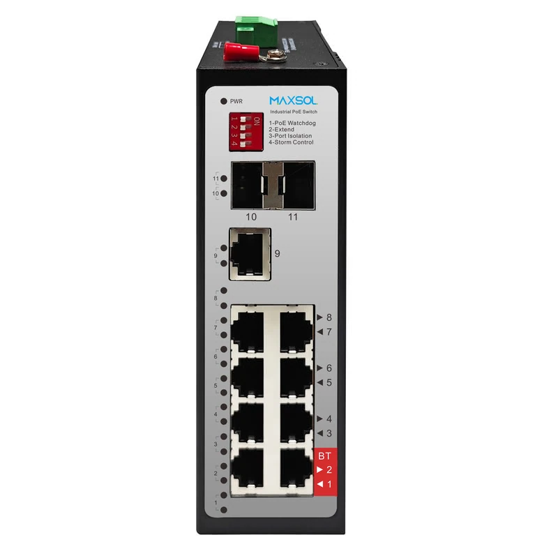 Βιομηχανικός μεταγωγέας Hi-PoE 8 θυρών, 90W BT, SFP